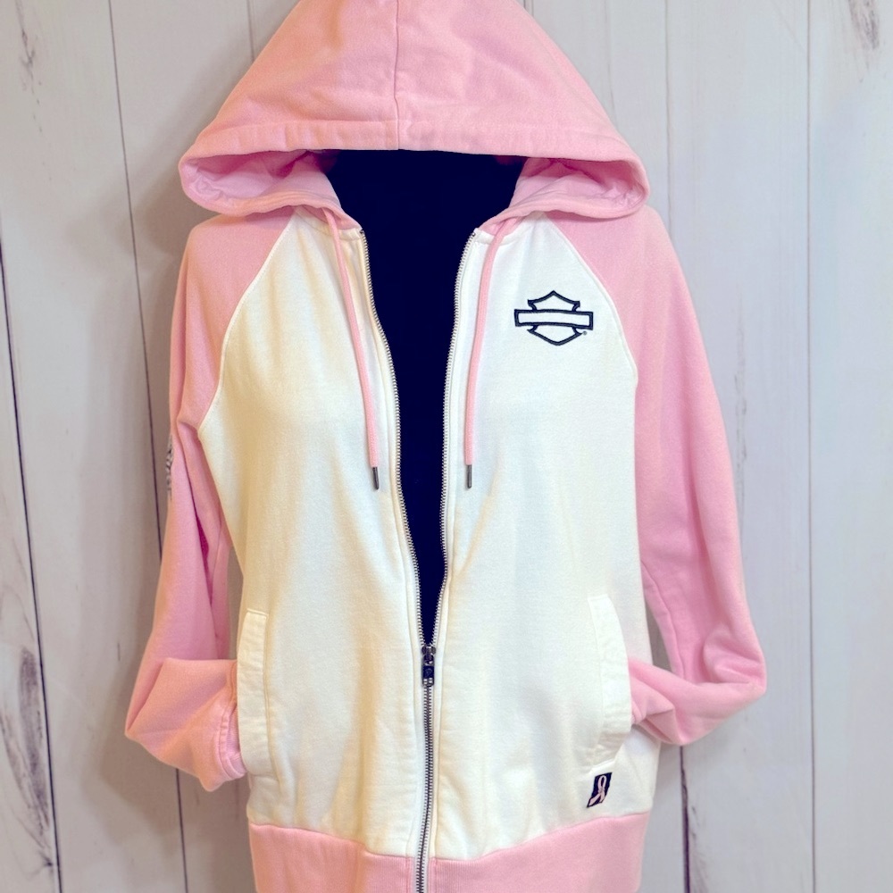 Harley Davison-Pink and Black Embroidered Hoodie